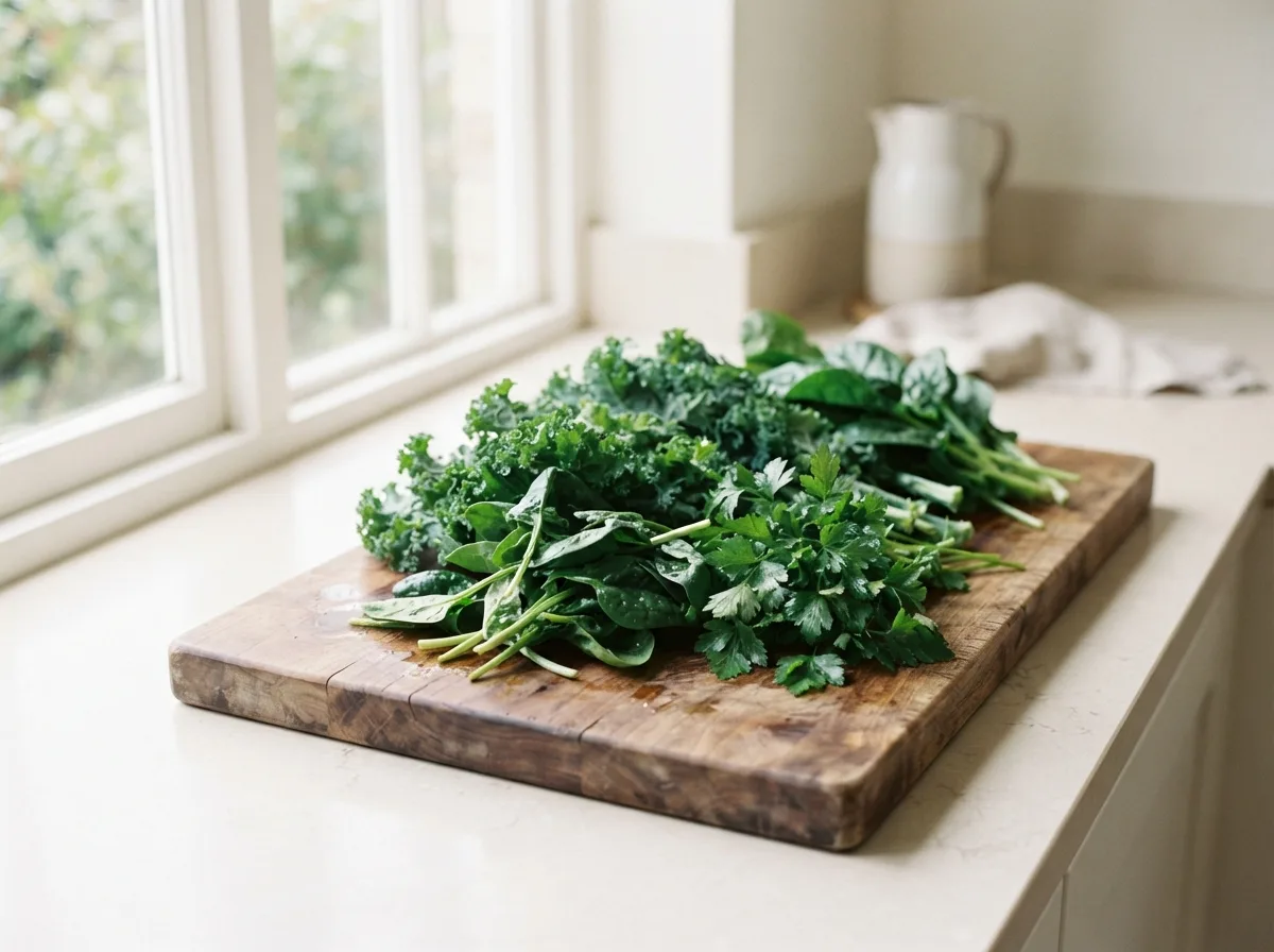 Green leafy vegetables and herbs